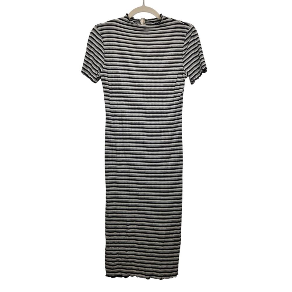Caution to the Wind Black Gray White Stripe Boho Emo Grunge Dress Ribbed